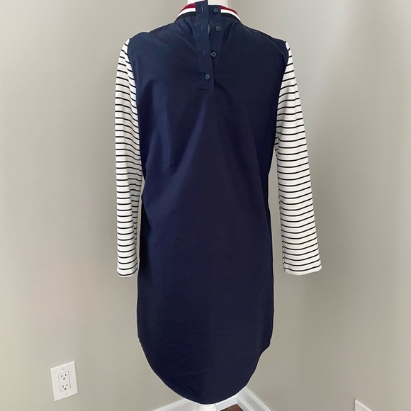 Zara Striped White Navy Long Sleeve Button Front Shift Dress half Sweater XS - Picture 15 of 16